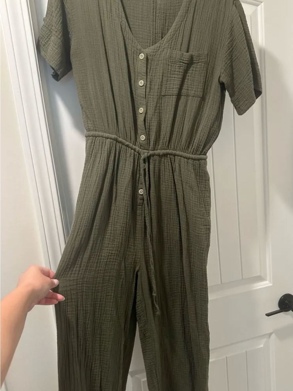UpWest Olive Green Button-Front Jumpsuit